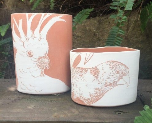 Cockatoo and Lorikeet vases